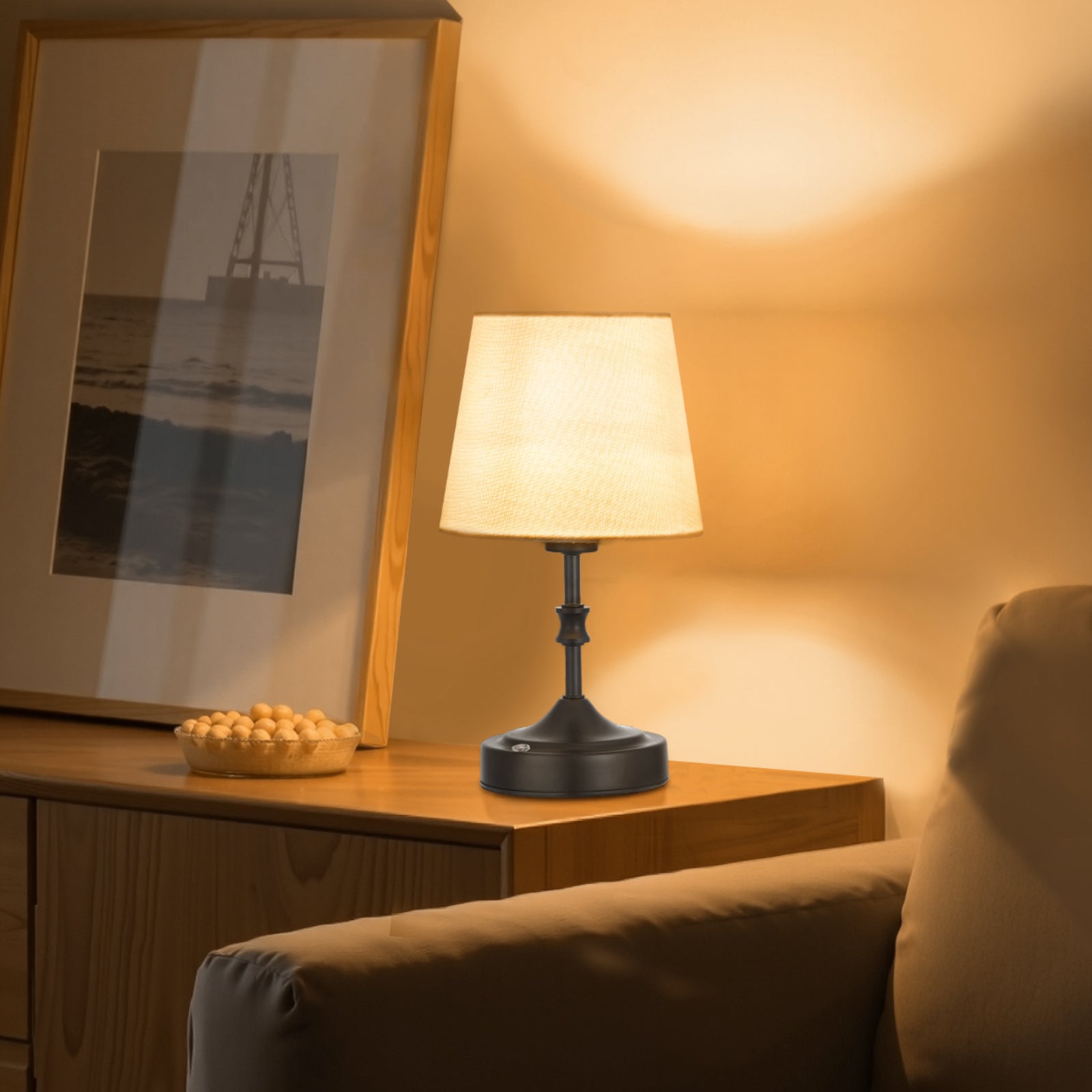 Lampa stołowa z abażurem z tkaniny w kolorze czarnym, 1 sztuka, bezprzewodowa, ładowalna VEVOR