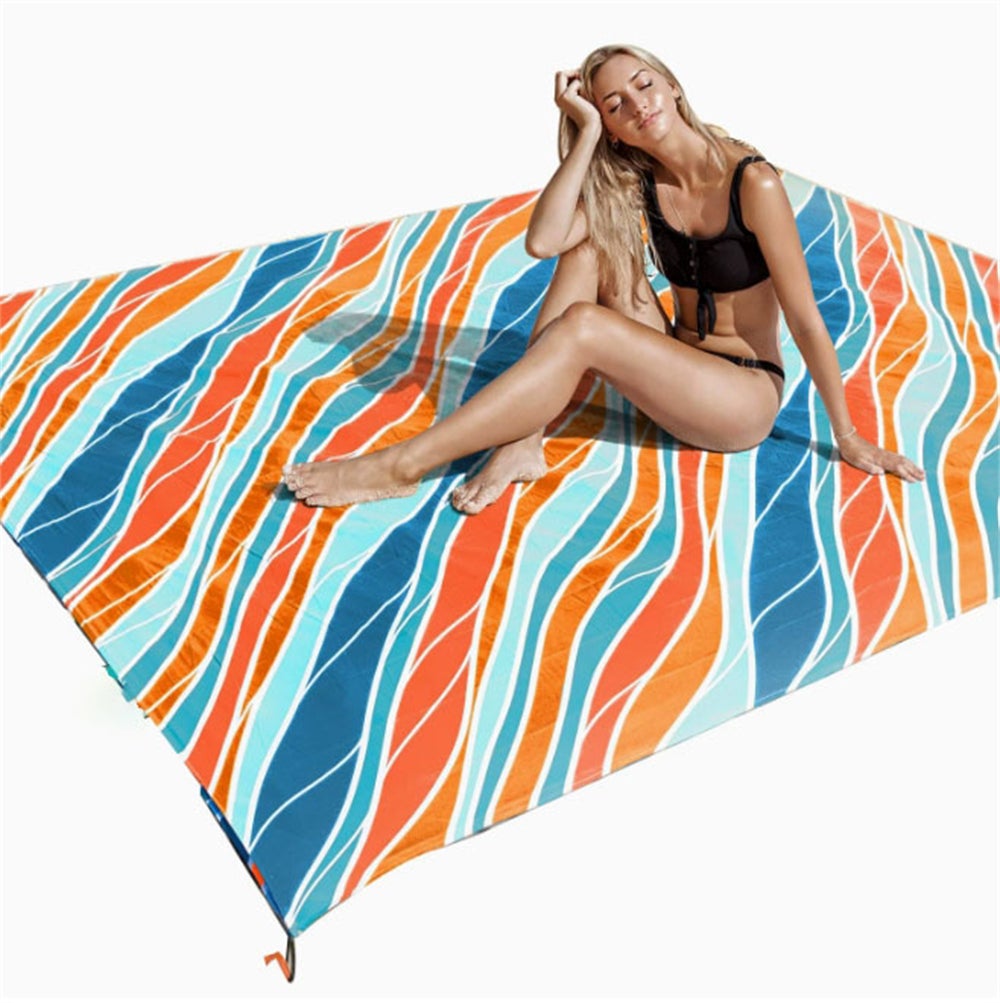 Tapis De Plage Pliable 150x200cm – Double Couche, Bleu, Camping, Picque-nique