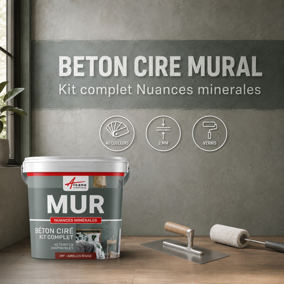 BÉTON CIRÉ - KIT béton ciré Murs - 2 m² Lilas Mauve - ARCANE INDUSTRIES - 3