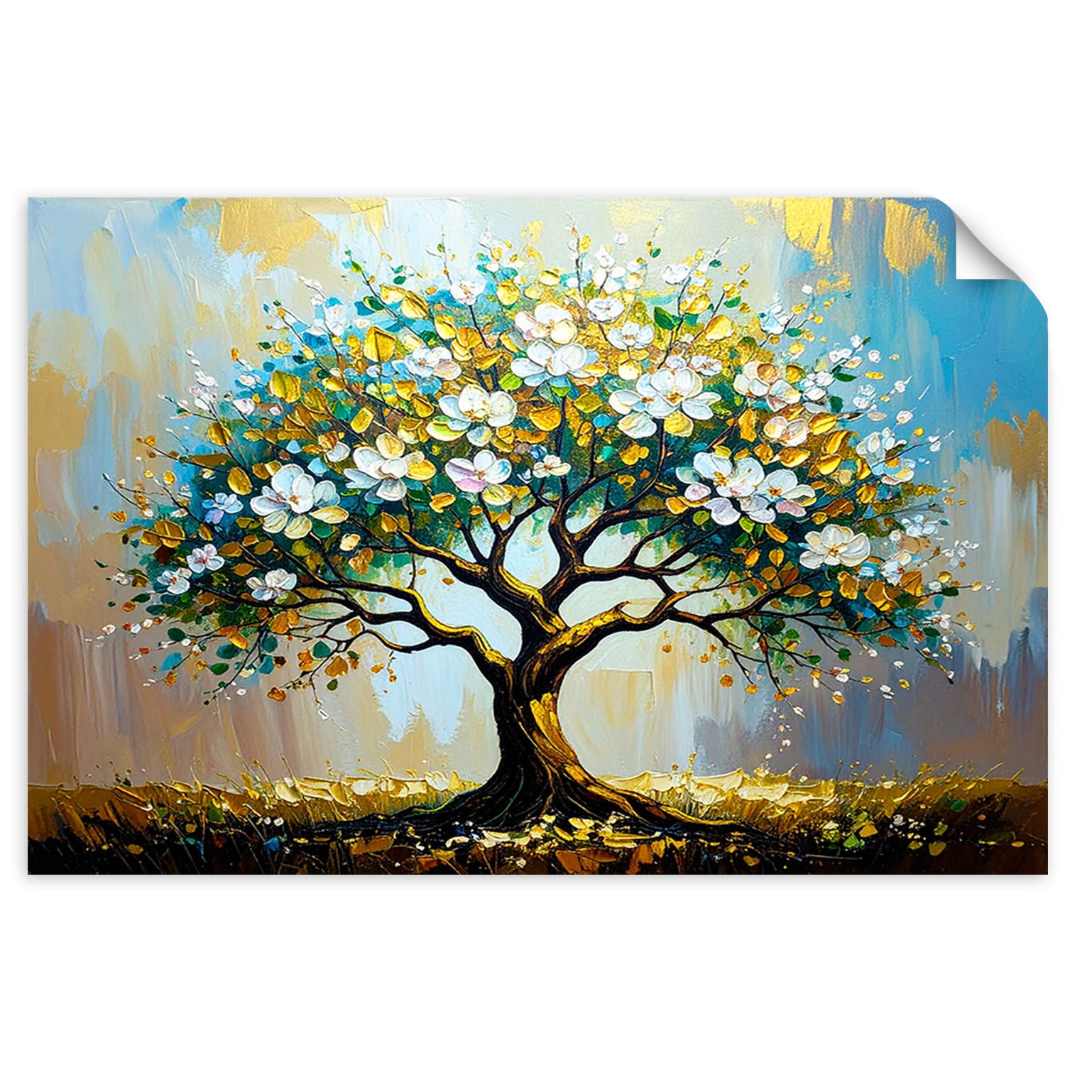 Naklejka na ścianę, Drzewo Życia Zielony Złoty 120x80