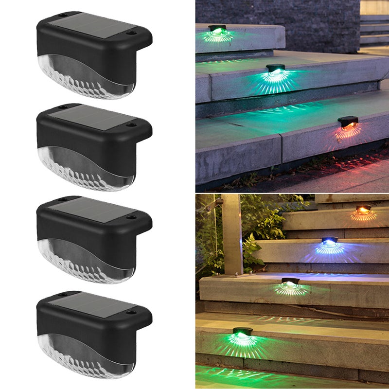 Zestaw 4 kolorowych lamp solarnych, lampy LED, oświetlenie zewnętrzne krajobrazowe, oświetlenie schodowe LED