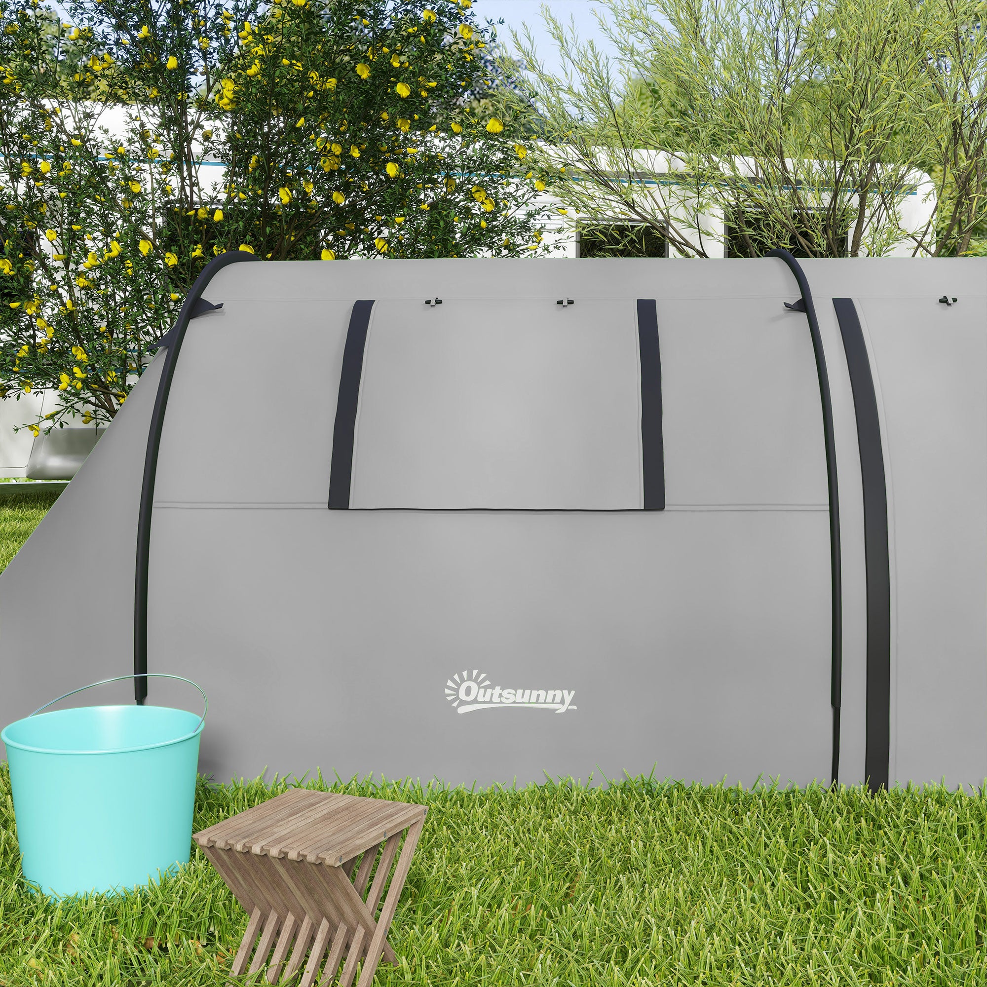 Tente de camping 3-4 pers. étanchéité 3000 mm chambre salon sac gris - 9