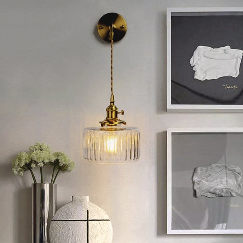 Lampa ścienna w paski w stylu vintage z regulowanym łańcuchem, lampa ścienna w stylu retro w kolorze złotym, nowoczesna dekoracja przy łóżku - 8