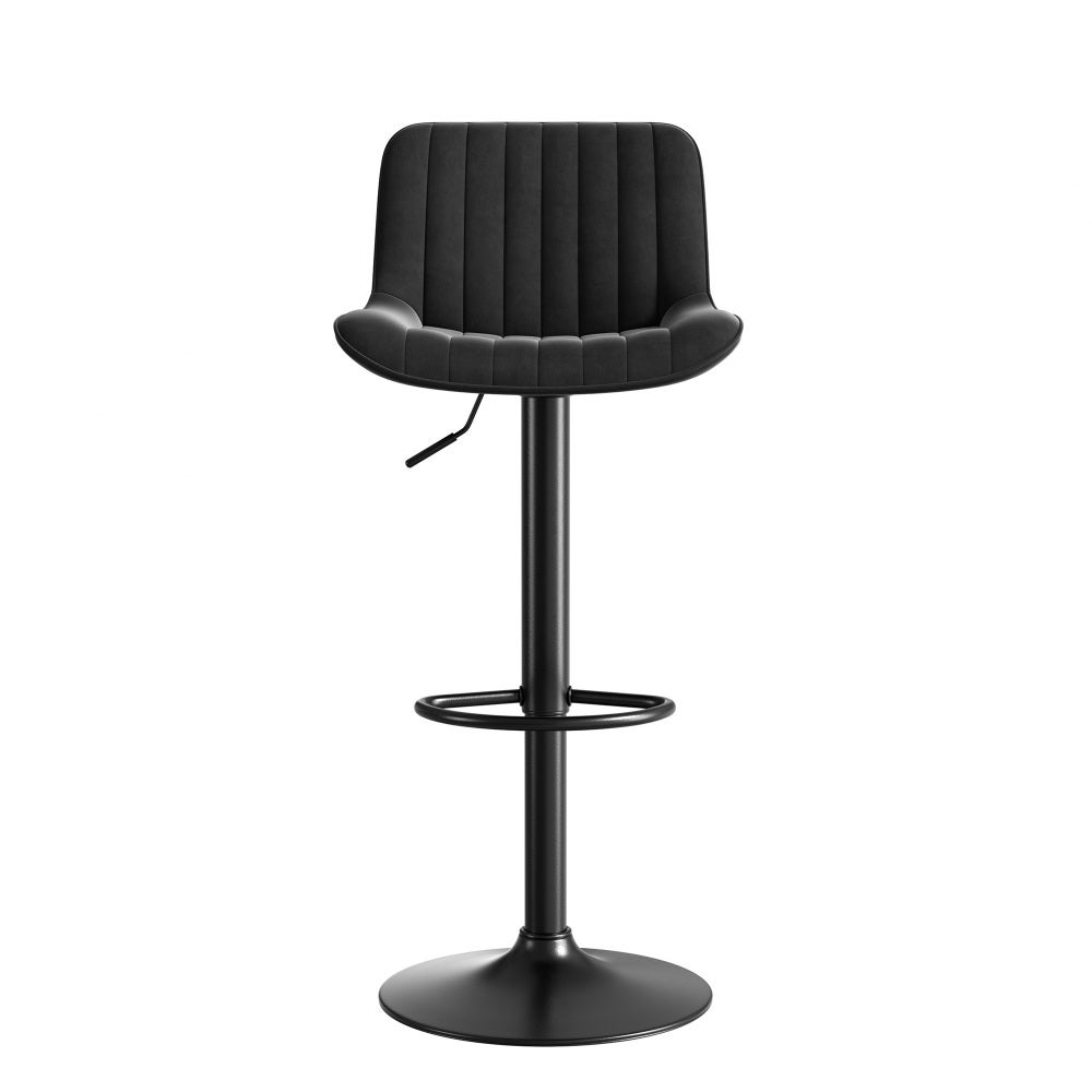 Tabourets de bar pivotants en velours noir, lot de 4 – réglables en hauteur, rotation 360°, dossier ergonomique, revêtement facile à nettoyer - 5