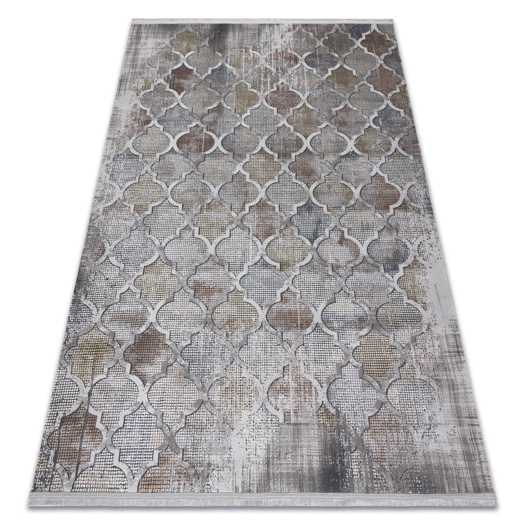 Dywan LUCE 75 nowoczesny Koniczyna marokańska, vintage przecierany - Strukturalny szary / musztarda 115x170 cm
