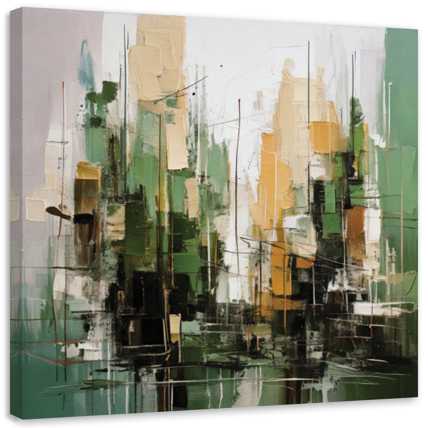 Obraz na płótnie, Miasto Abstrakcja Zieleń 60x60