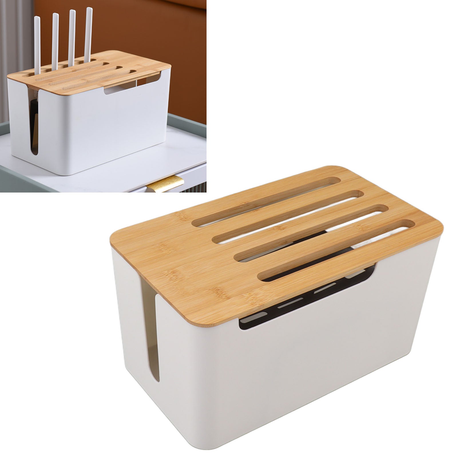 Caja Router Caja de Almacenamiento Router WiFi Bambú Plástico Organización TV Hogar ...