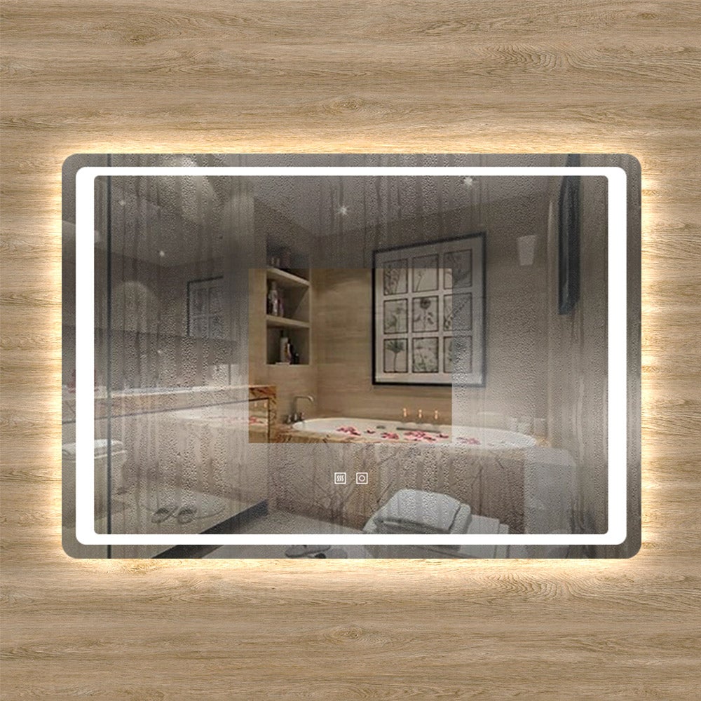 AICA Sanitaire Miroir LED 80 x 60 x 4 cm anti-buée avec 2 Interrupteurs Tactiles, miroir de salle de bain modèle Classique - 2