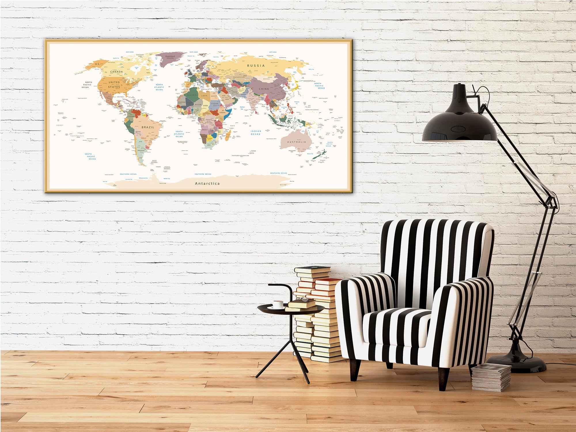 DECLINA, Tableau toile imprimée Vintage, Tableau Map Monde Vintage, 150x75 cm - 3