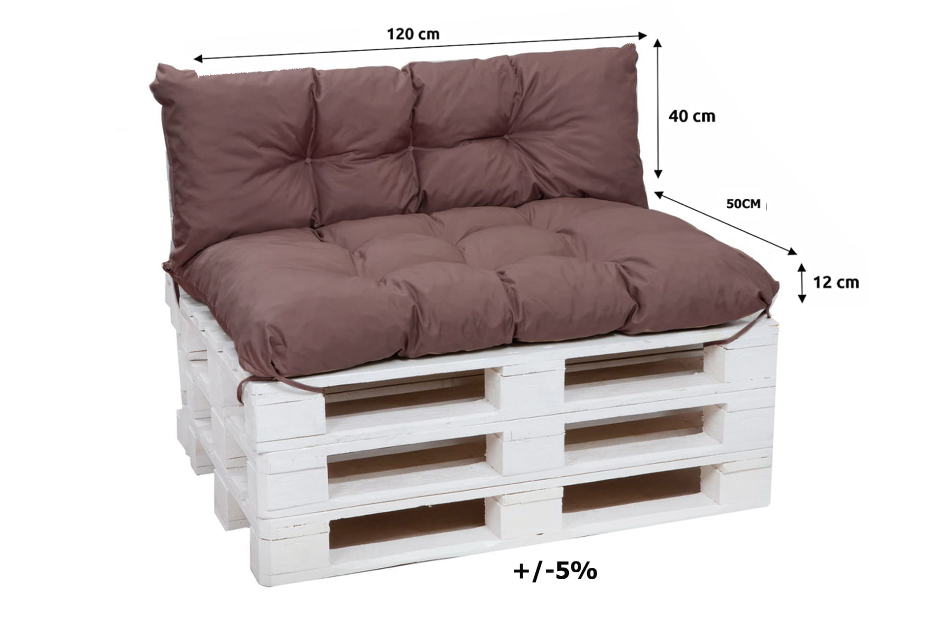 Coussins pour palettes, Assise 120x50 et Dossier 120x40cm Marron, coussins canapé / coussin palette in / extérieur, SETGARDEN - 4