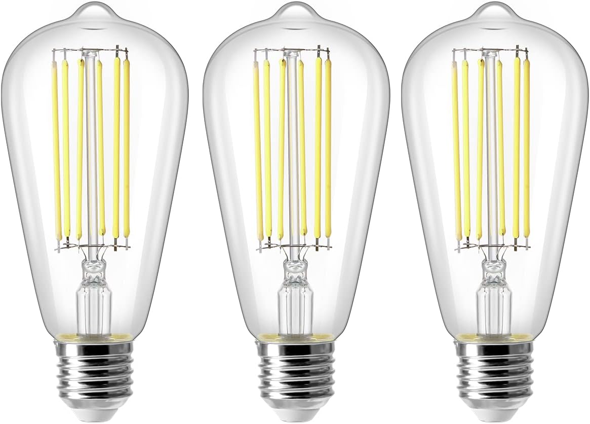 Żarówka LED 8W E27 ST64 - Żarówka vintage Edison, biała zimna 6500K, odpowiednik 80W, oświetlenie dekoracyjne, zestaw 3 sztuk