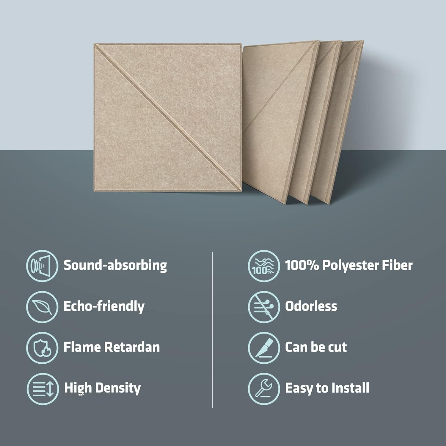 Lote de 12 paneles acústicos autoadhesivos, relleno insonorizante de poliéster, paneles murales insonorizantes de alta densidad, 30 x 30 x 1 cm - 8