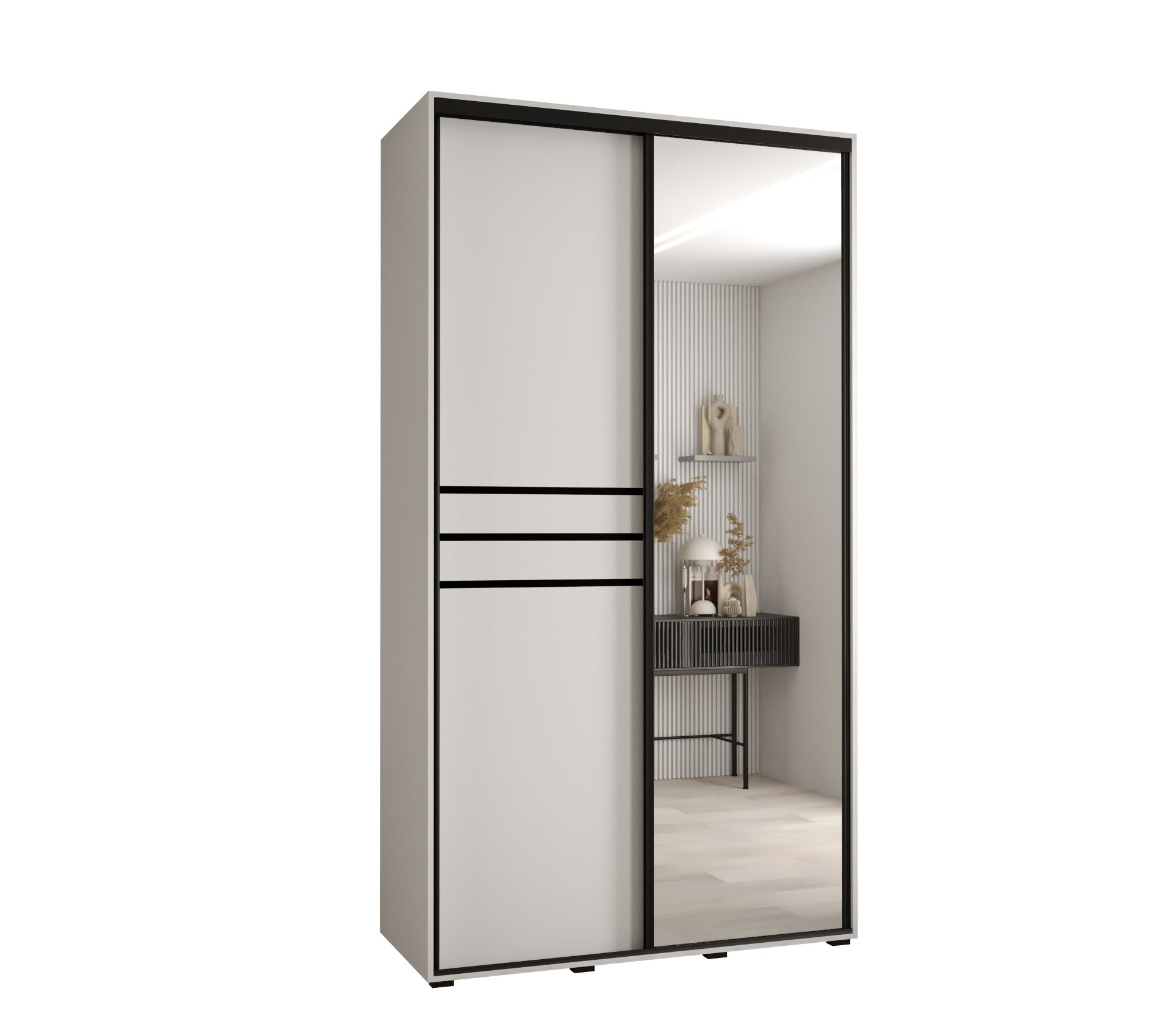 Szafa przesuwna z lustrem wysoka Davos 11 140 x 45 x 235,2 cm biały + biały + u. czarny - Abiks Meble