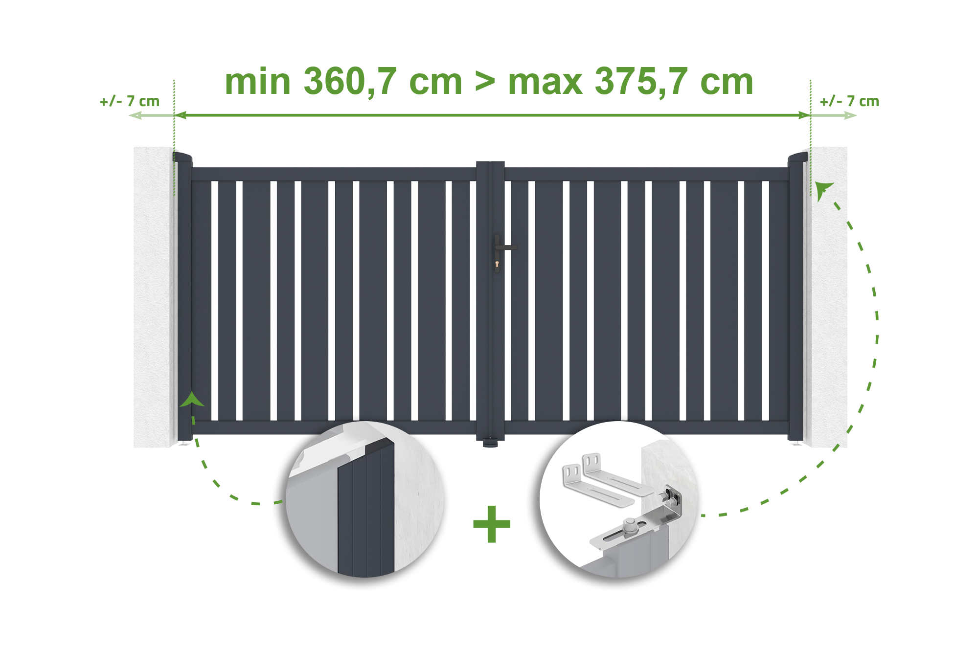 Brama skrzydłowa regulowana szerokość 3,5m VEYMONT H.160cm szara aluminiowa