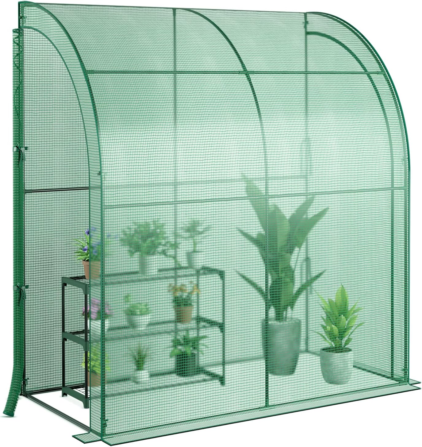 Szklarnia Ogrodowa Metalowa 200x100x215 cm, Regał z 3 Poziomami, Nachylona Szklarnia z Dostępem z PE, Zewnętrzna Szklarnia Ogrodowa z Drzwiami, Szara