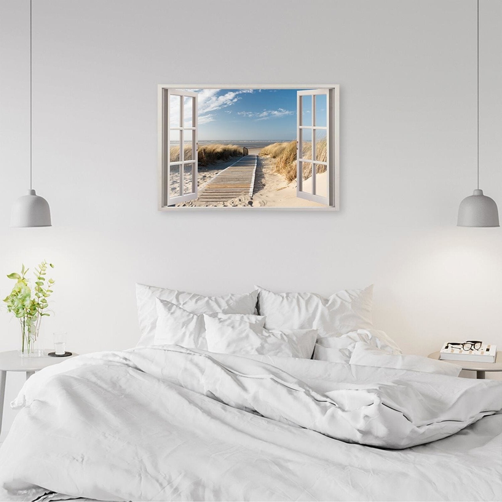 Tableau passerelle bois fenêtre à la plage - 120 x 80 cm - 4