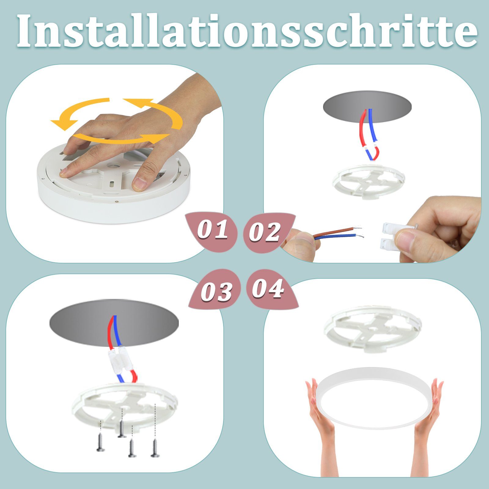 NETTLIFE Lámpara de Techo LED 24W 4000K 30cm Dormitorio Diámetro Plano Lámpara Redonda Blanca para Cocina Baño Pasillo - 7