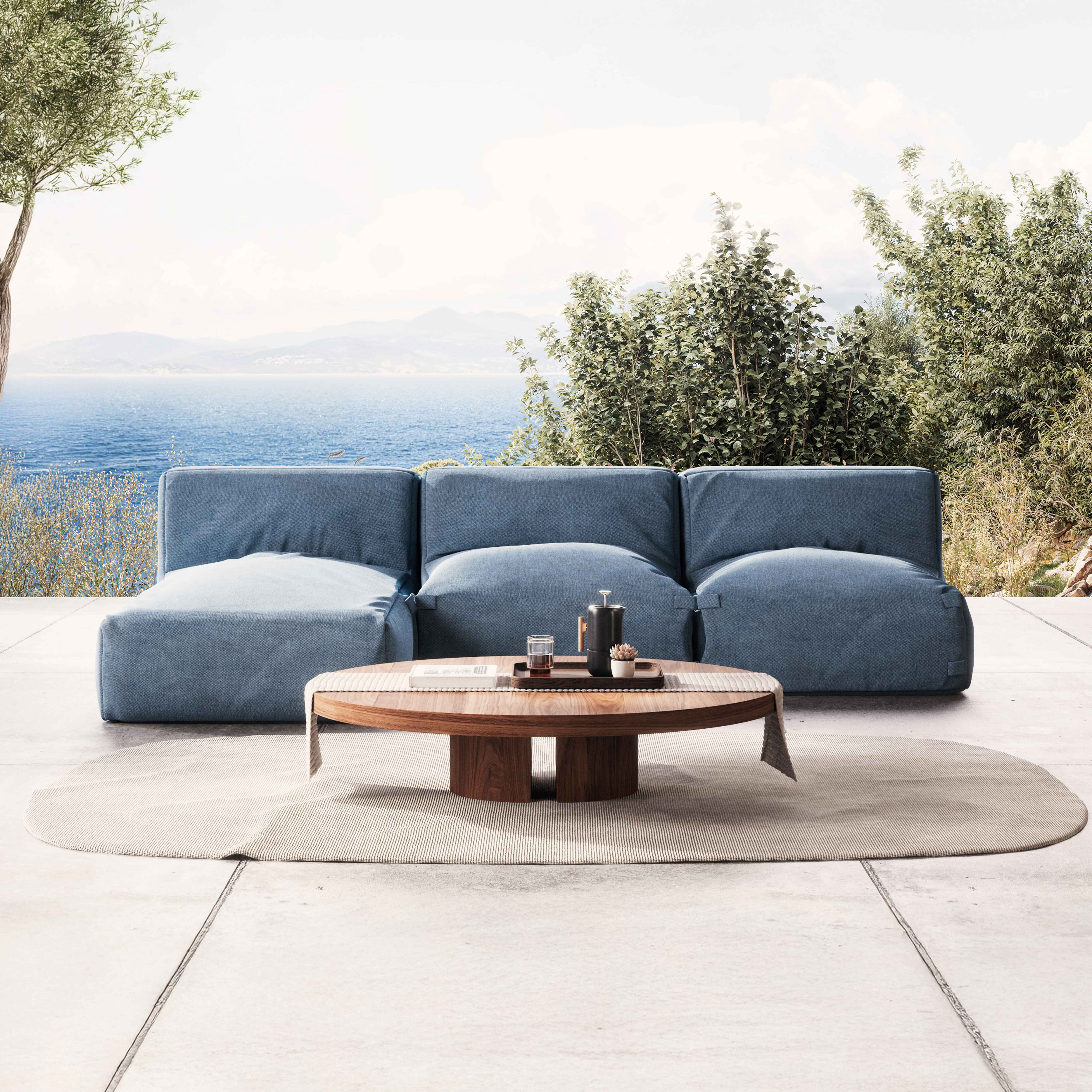 Oviala  Mueble De Jardín Modular De 3 Plazas Con Chaise Longue Pacífico, Mixi Azul , Leroy Merlin