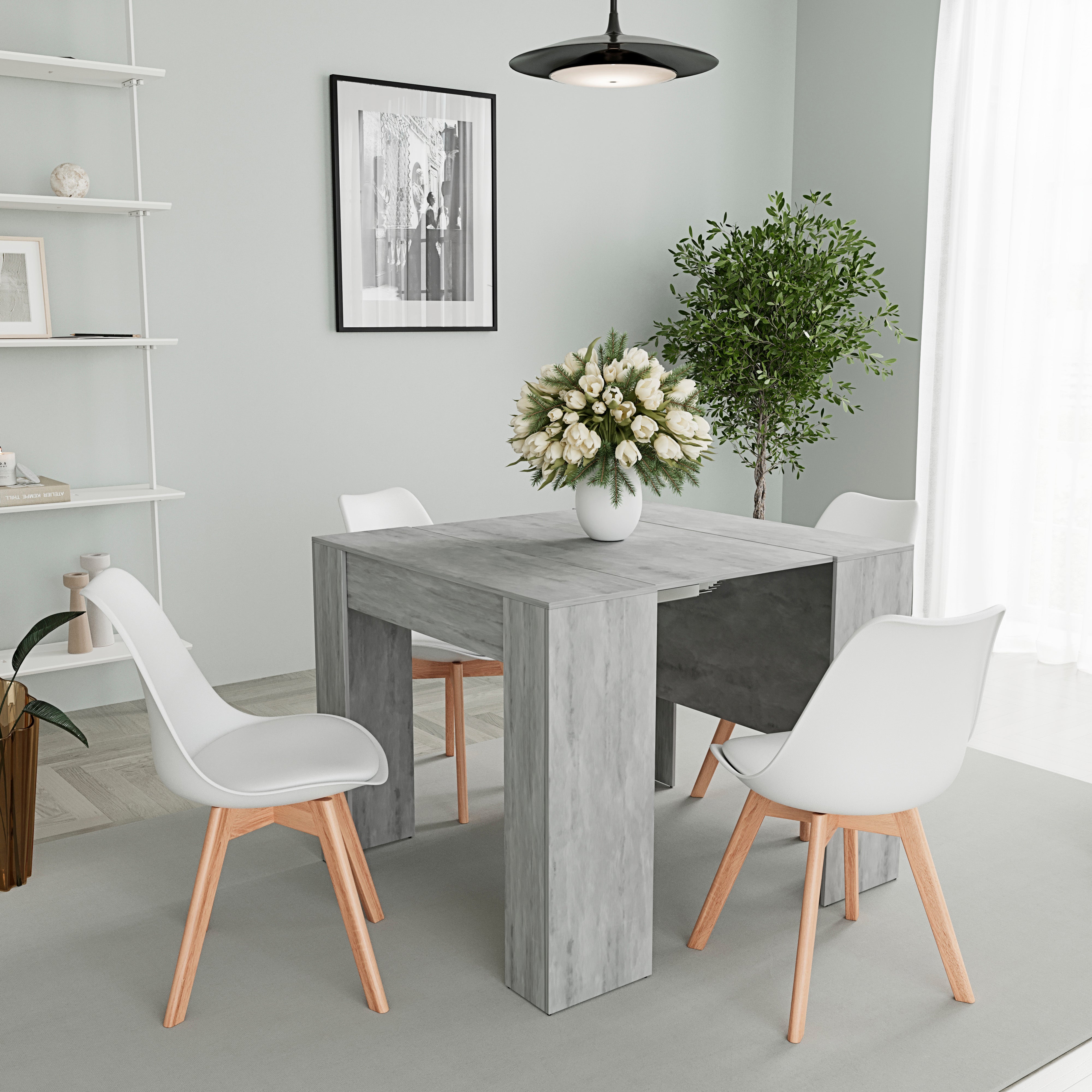 Tavolo allungabile consolle fino a 3 metri 14 posti salvaspazio multiposizione grigio cemento - 4