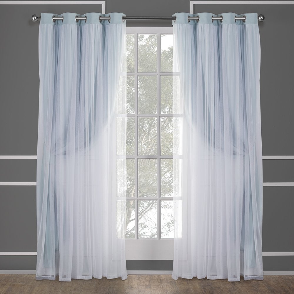 GIRASOLE HOME® Coppia Tende Doppio Velo Oscuranti Morbide Fantasia Stelle Vuote Tenda Isolante per Camera e Cameretta Bambini 2 Pannelli con Occhielli (140x145cm, Arcobaleno Caldo