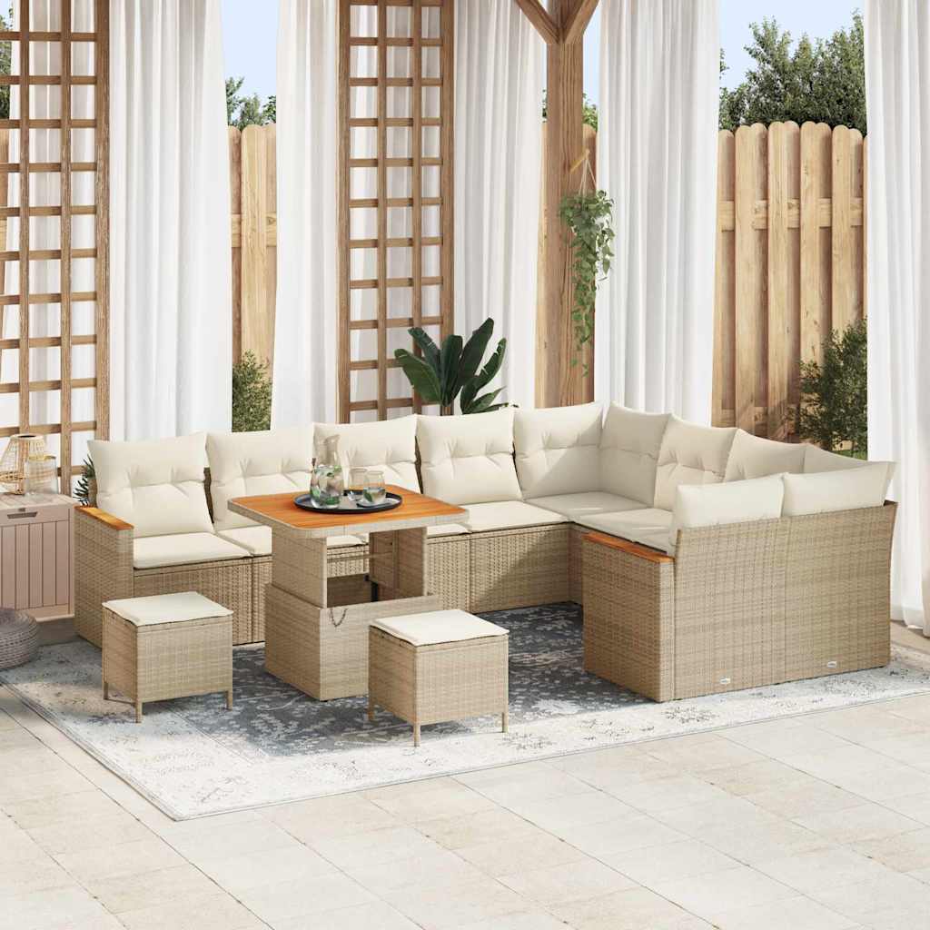 Zestaw Sof na Ogród z poduszką 12 pcs Beżowy Rattan poli vidaXL