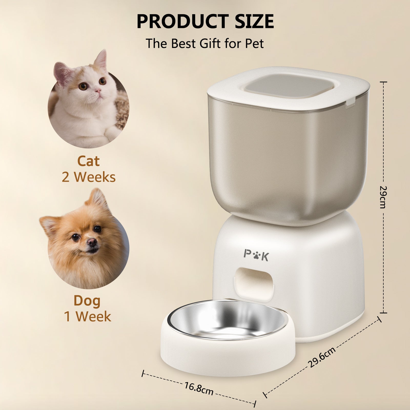 PUPPYKITTY PRO3L Distributeur Croquettes Chat Automatique WiFi, WiFi Distributeur Croquettes pour Chiens Et Chats, 1-10 Repas par Jour, Beige - 7