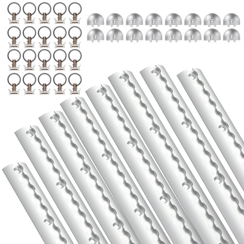 8 czarnych aluminiowych półokrągłych mocowań do szyn lotniczych z pierścieniami mocującymi i zaślepkami