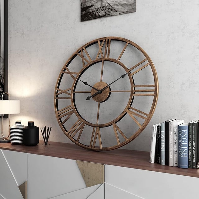 LATIO Horloge Murale Design Moderne Vintage, Grande Horloge Murale Géante XXL 50 cm Diamètre Silencieuse sans Métal Pendule Murale Chiffres Romains de