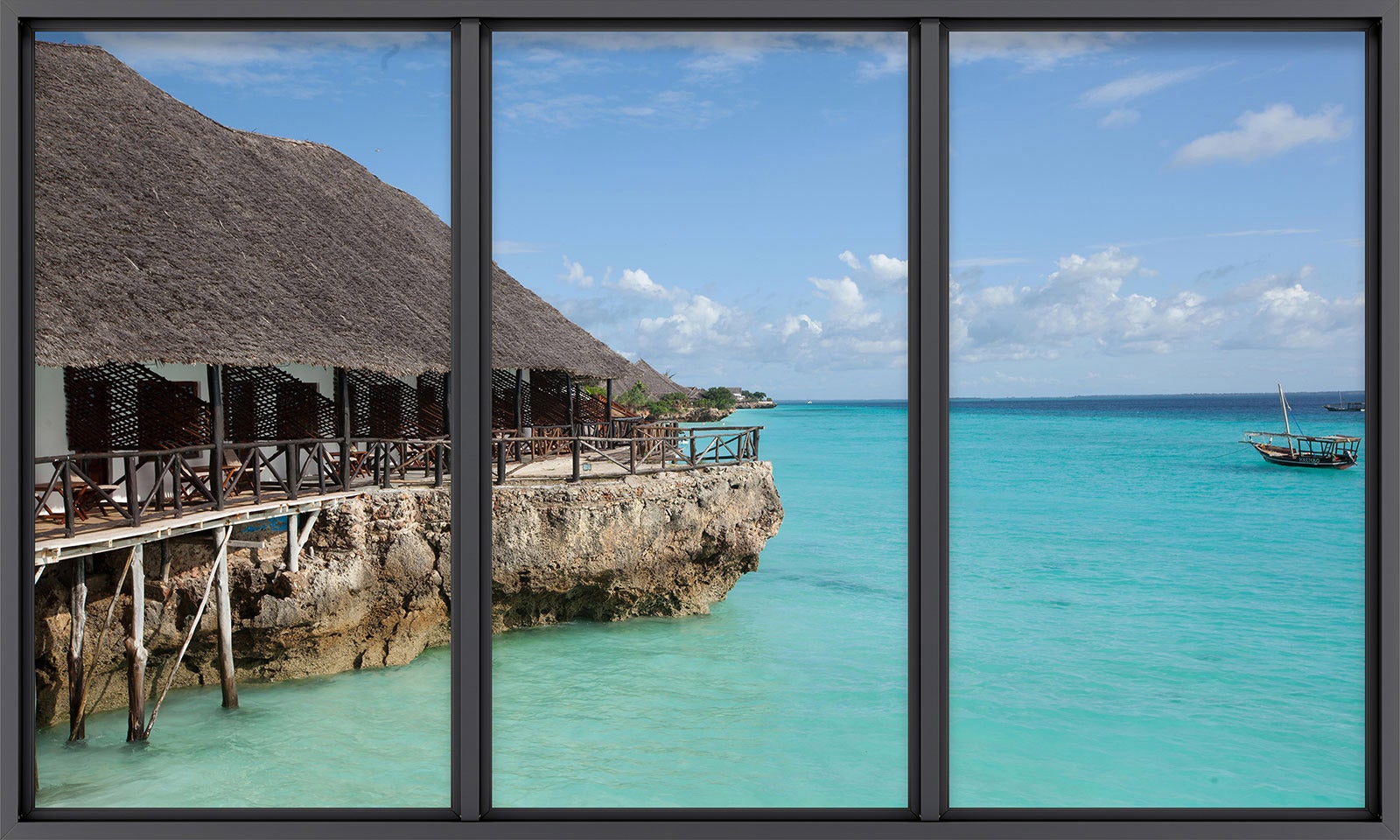 Papier peint panoramique intissé décoratif Trompe l'oeil baie vitrée - Paradisiaque - L260 cm x H156 cm - 2