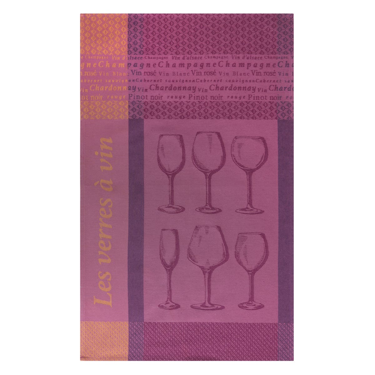 Torchon Déco Thème Vin 'Route Des Vins' - Jacquard Coton Gris 48x70 Cm - Idée Cadeau Originale Pour Amateurs De Vin