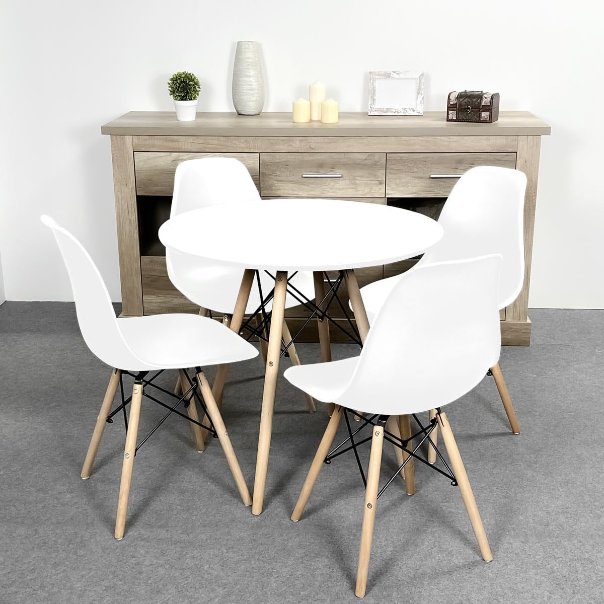 Set tavolo e sedie Nordic: Tavolo bianco (80x80x76 cm) sedie