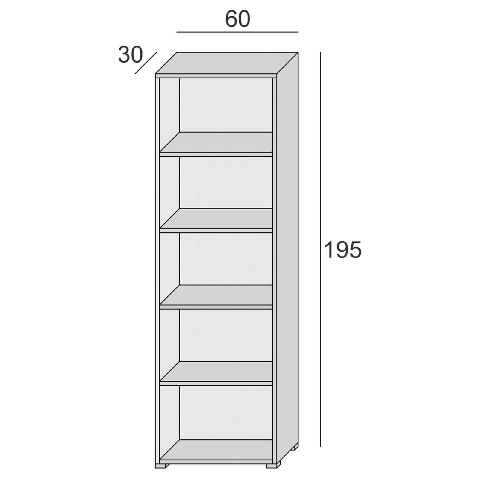 Librería compacta con cinco estantes regulables, blanco, fondo de hormigón