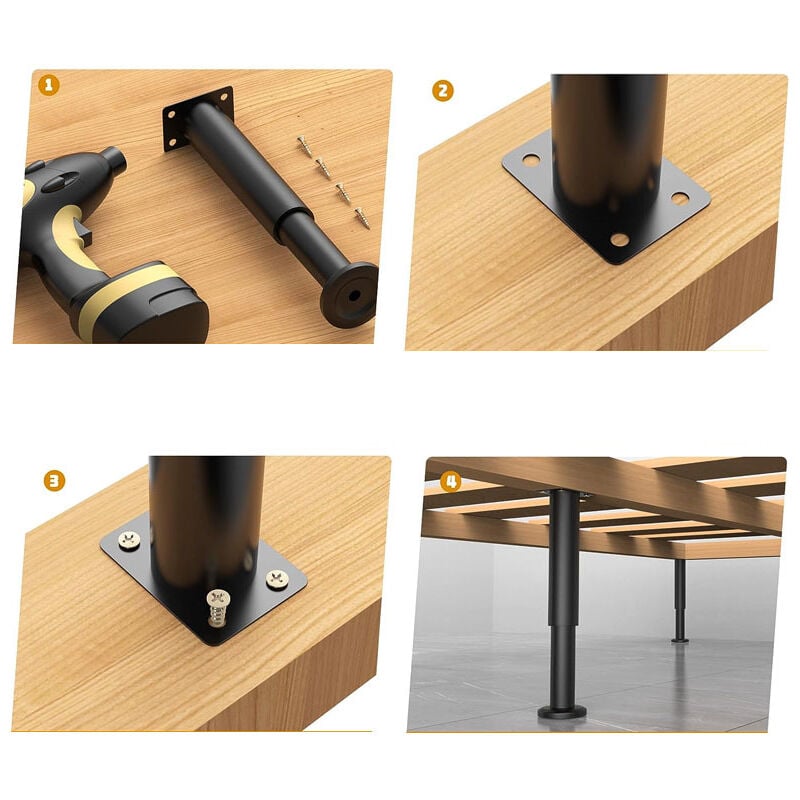4pcs Pieds de Lit Réglable 180-300mm Pied de Meuble Salle de Bain Pied Réglable pour Meuble Ronds Métal Pieds de Lit - 3