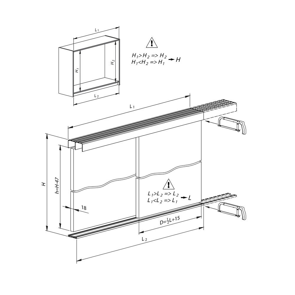 Kit SLID'UP 280 aluminium anodisé bronze pour 2 portes de placard coulissantes 18 mm - rail 2 m - 50 kg - 4