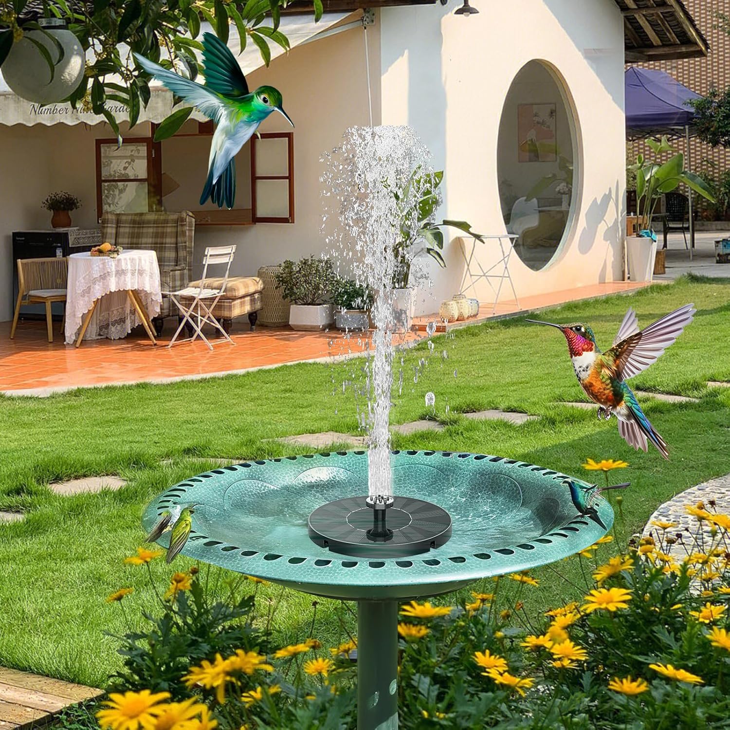 KAKET Fontaine de piscine de cour extérieure, fontaine solaire avec buses de remplacement, adaptée aux jardins, étangs, aquariums, piscines - 2