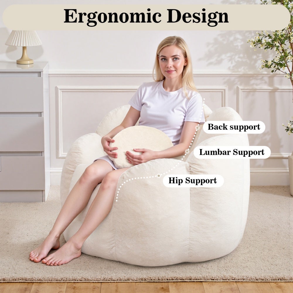 1 x HOMMPA pouf poire fauteuil relax adulte dossier ergonomique velours hollandais déhoussable 100x100x75 cm salon chambre - beige - 3