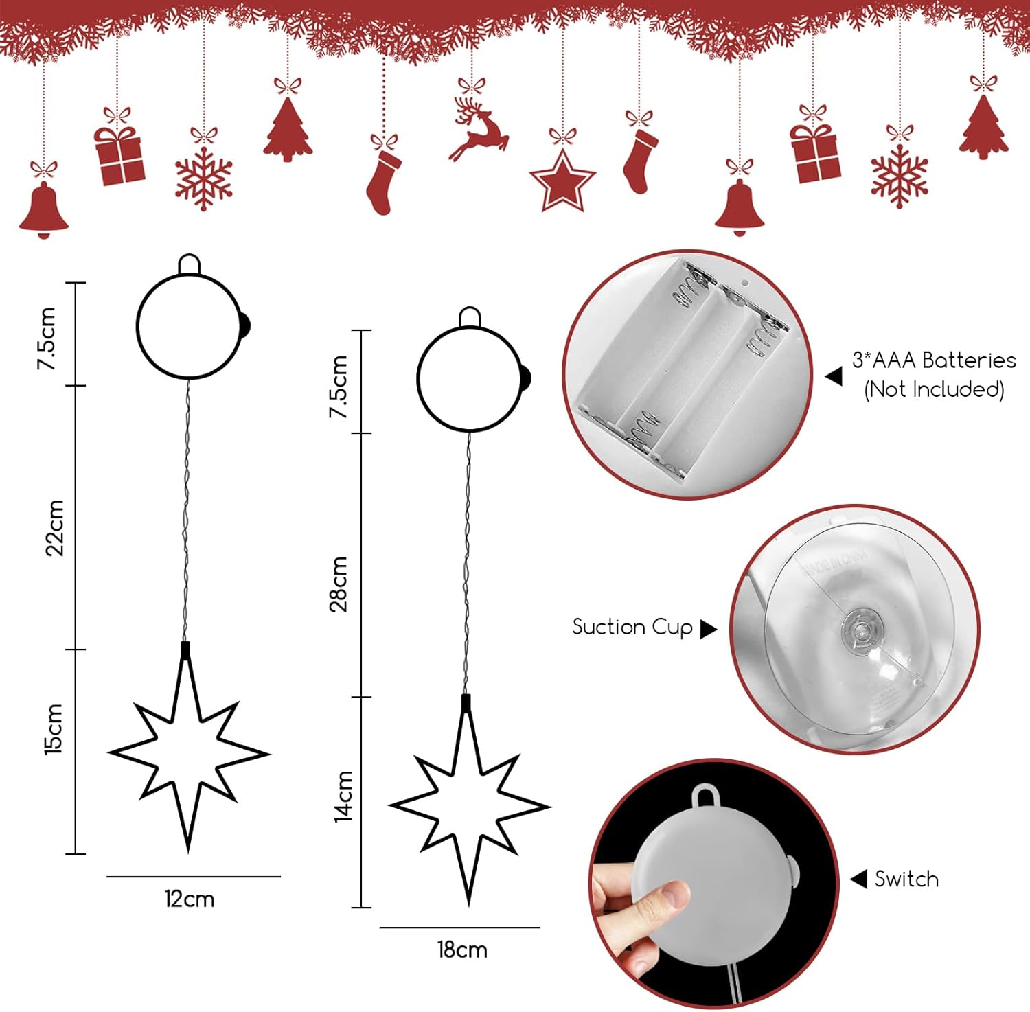 Guirlande LED Noël En Forme De Lune Et Cloche – Avec Ventouse, Minuterie 6h, Alimentation Batterie – Déco Fenêtre, Intérieur/extérieur - 2