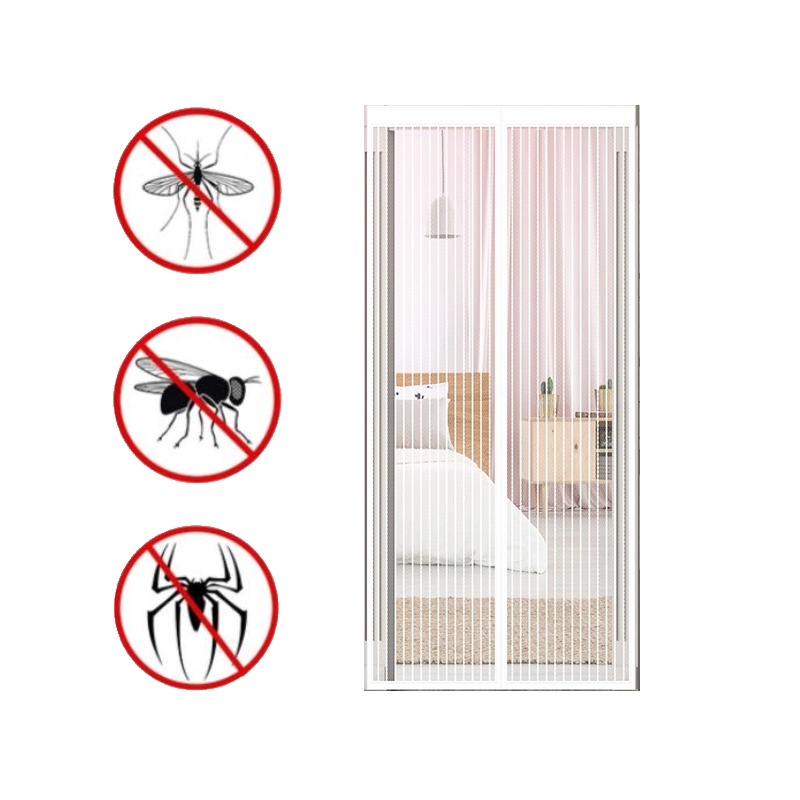 Cortina mosquitera magnética, cortina de puerta de malla de verano, puerta de mosquitera magnética a rayas blancas 90 * 210 cm