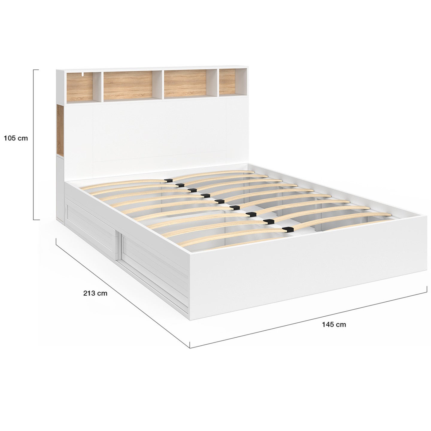 Lit double CLEM avec tête de lit, rangements et sommier 140 x 190 cm blanc - 4