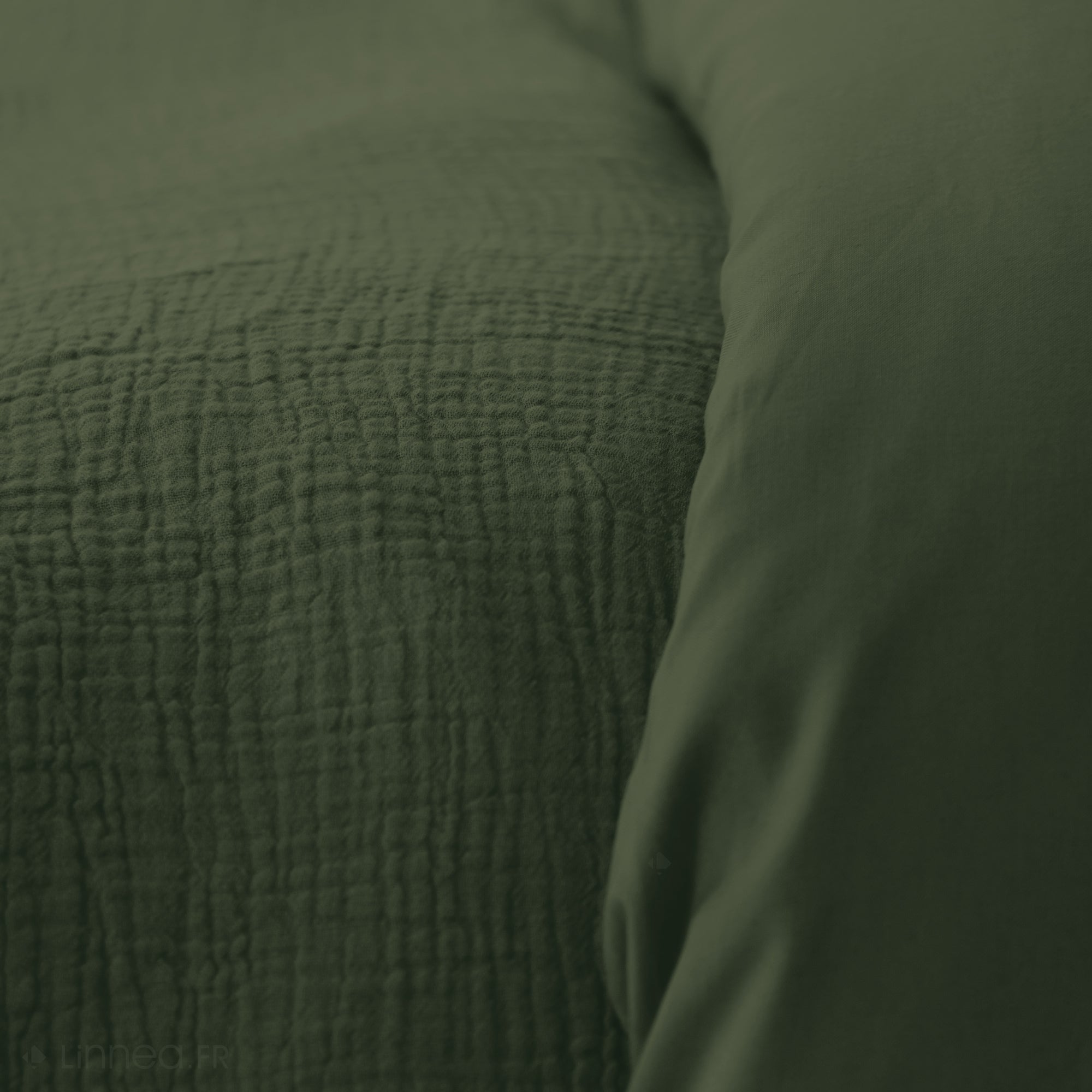 Parure de lit 140x200 cm double gaze de coton GAZGAZ vert kaki 2 pièces - 3