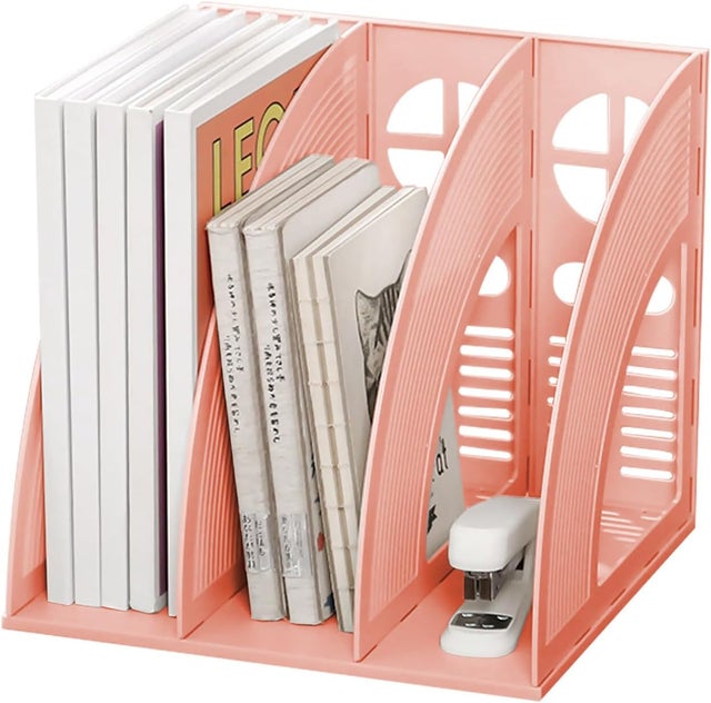 Porte Revue Bureau, 3 Compartiments Porte Revue A4, rose, Trieur Vertical Rangement pour Documents, Catalogues & Magazines pour Maison Bureau