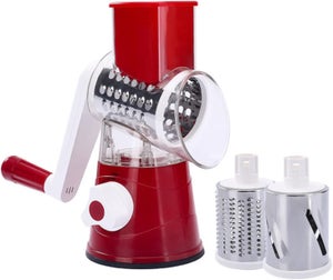 Râpe à Fromage Manuelle à Manivelle - 3 Tambors Interchangeables (fin, Gros, Tranche) | Pour Parmesan, Mozzarella, Chocolat, Noix | Lavable Lave-vaisselle