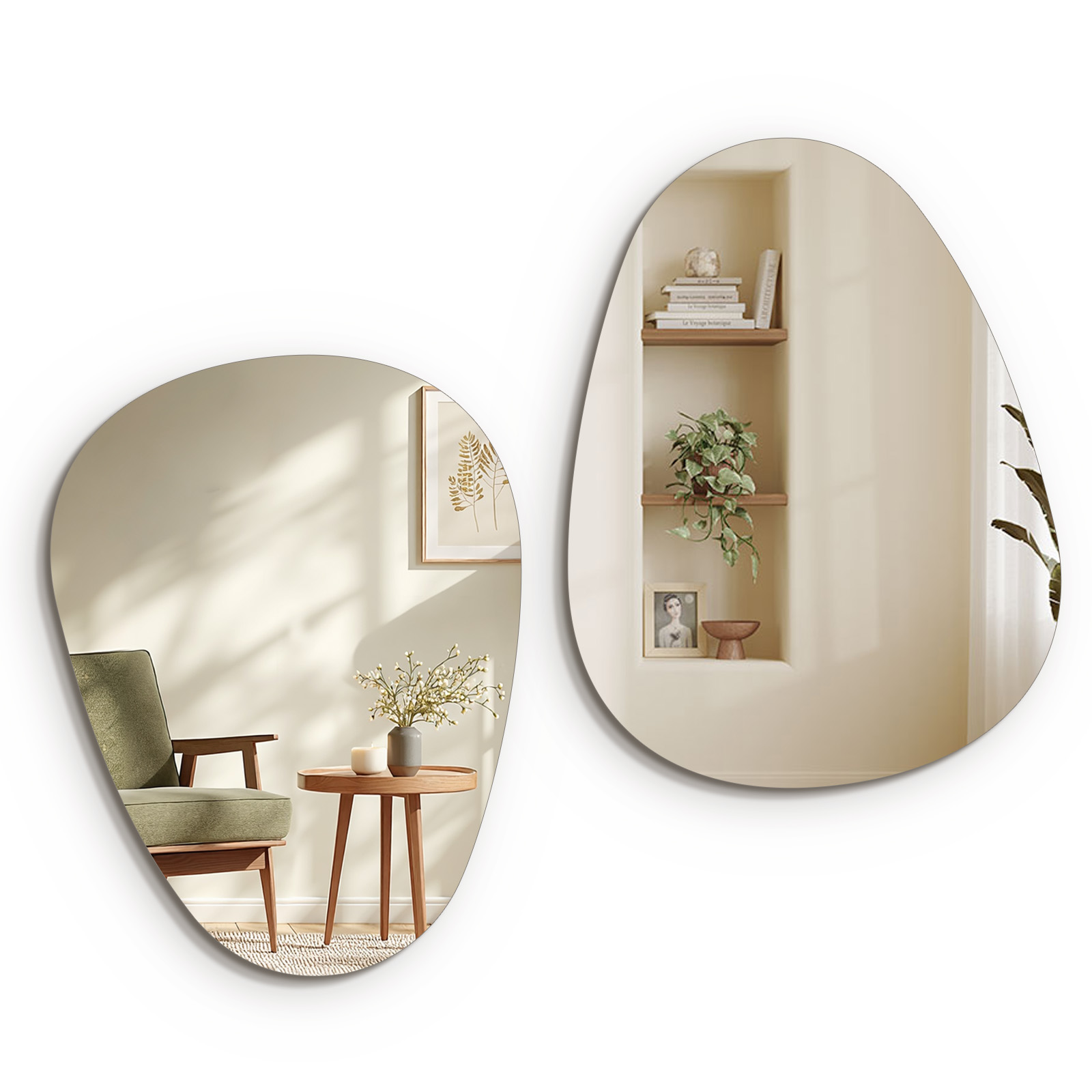 EMKE Miroir Mural en Forme de Larme 60 x 80 cm, Miroir Design Sans Cadre Suspendu Horizontal/Vertical pour Salle de Bain et Salon - 6