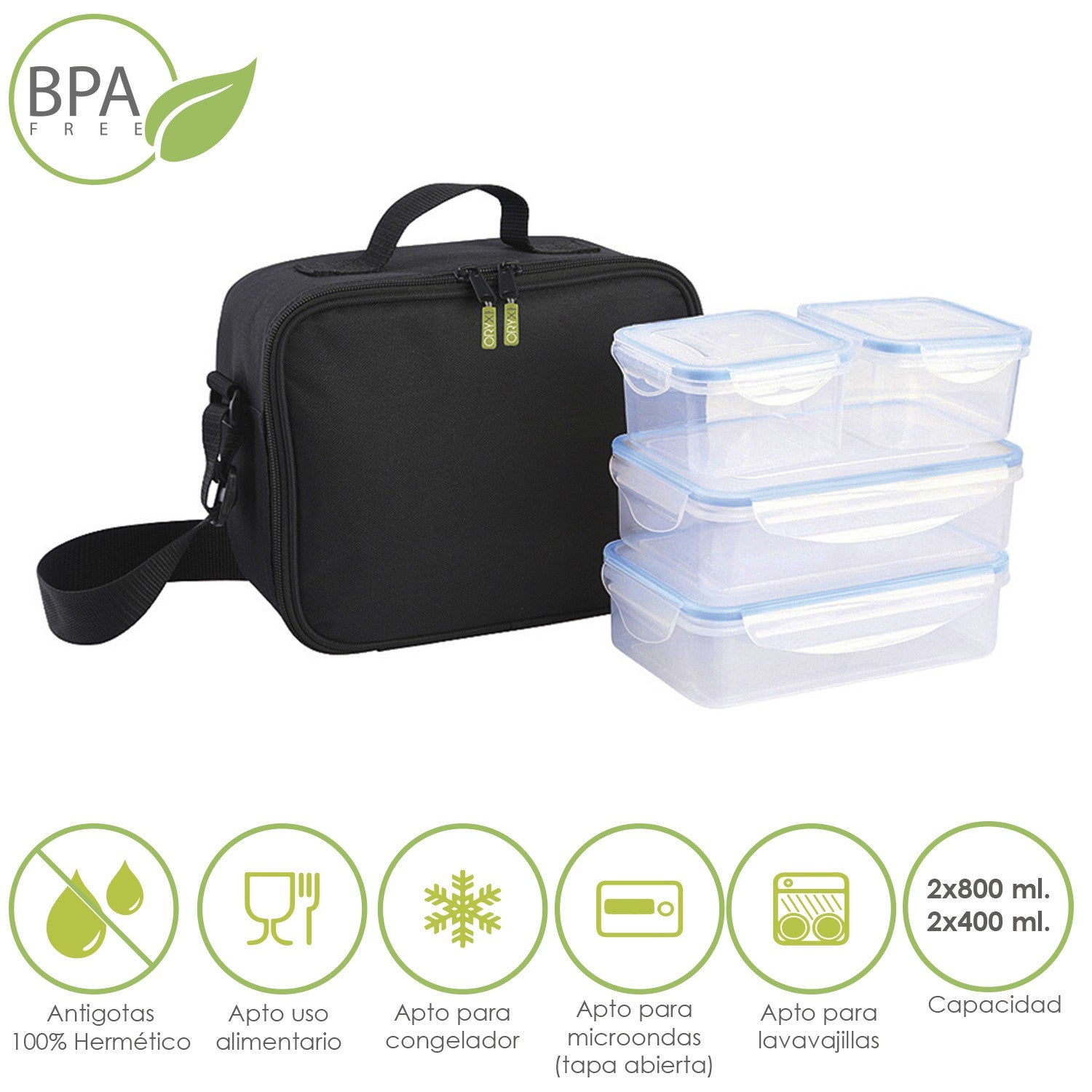 Bolsa Termica Con 4 Recipientes Hermeticos Plastico 2x800 ml 2x400 ml. Leroy Merlin