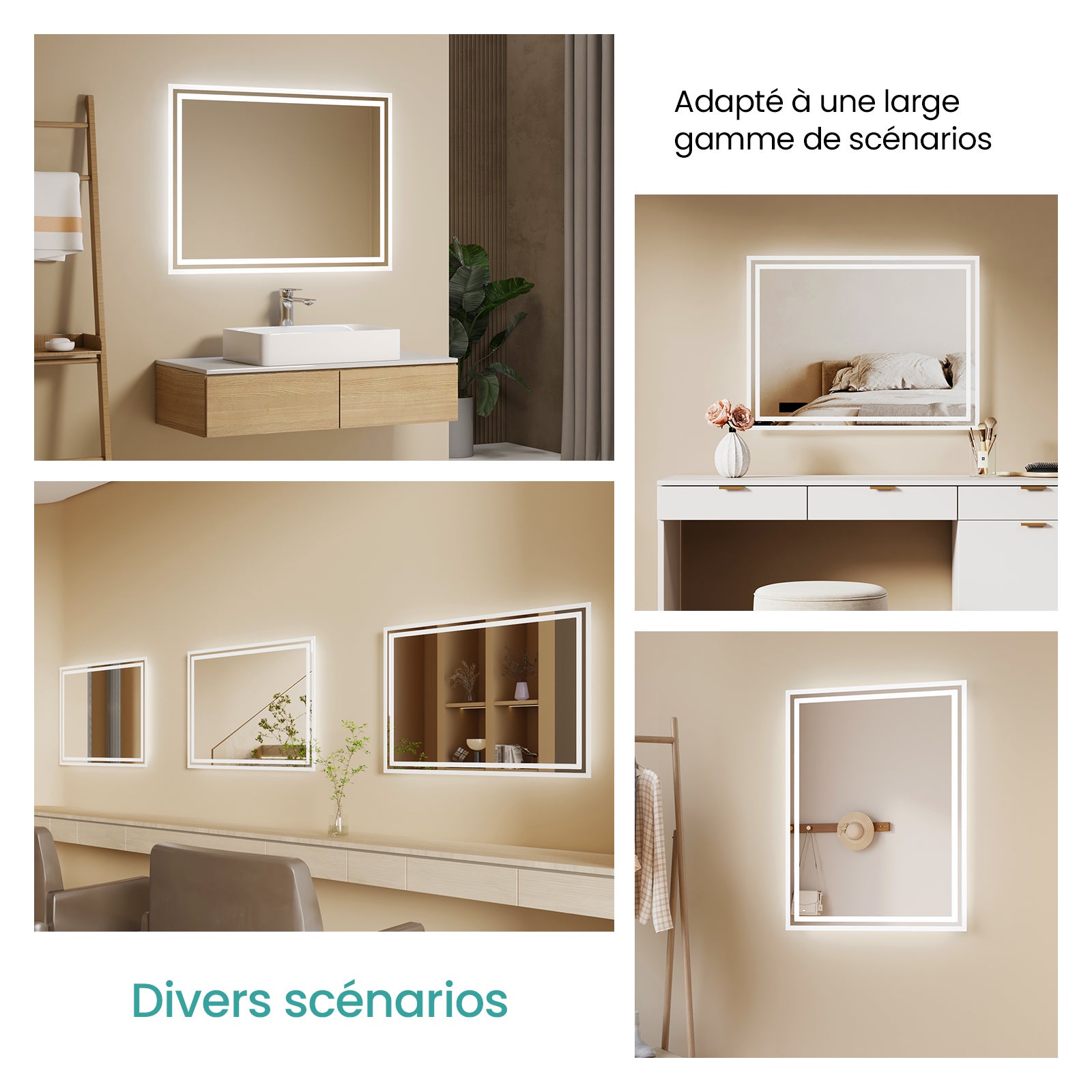 EMKE Miroir lumineux salle de bain 100x60cm, Miroir LED avec Interrupteur à bouton, Anti-buée, Miroir avec éclairage lumière Blanche Froide/Chaude - 8