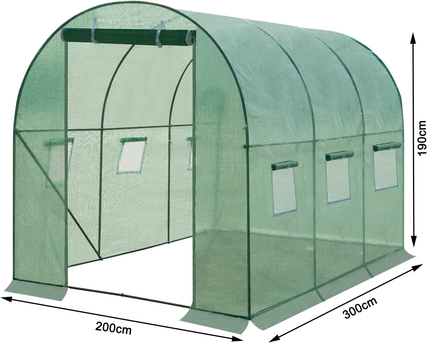 WOLTU Serre de Jardin, Tunnel en Tube d’Acier Galvanisé et PE 140g/㎡, 6 Fenêtres et 1 Porte, 200x300x190cm, Vert GWH00902gn - 4