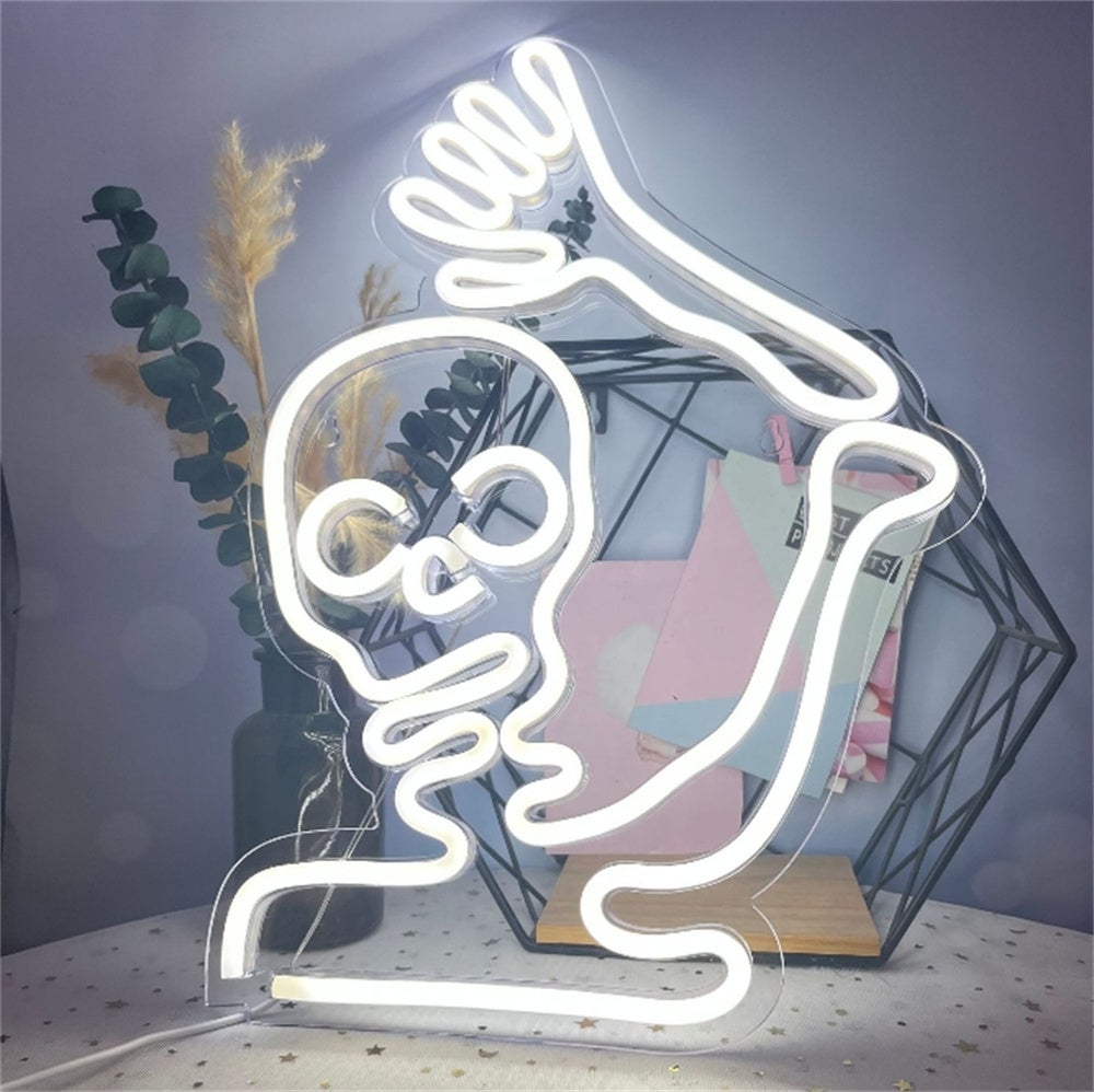 Dekoracja Halloween w kształcie czaszki, neon LED, dekoracja ścienna, lampa dekoracyjna na okno, wejście, biały chłodny, 33 x 43 cm