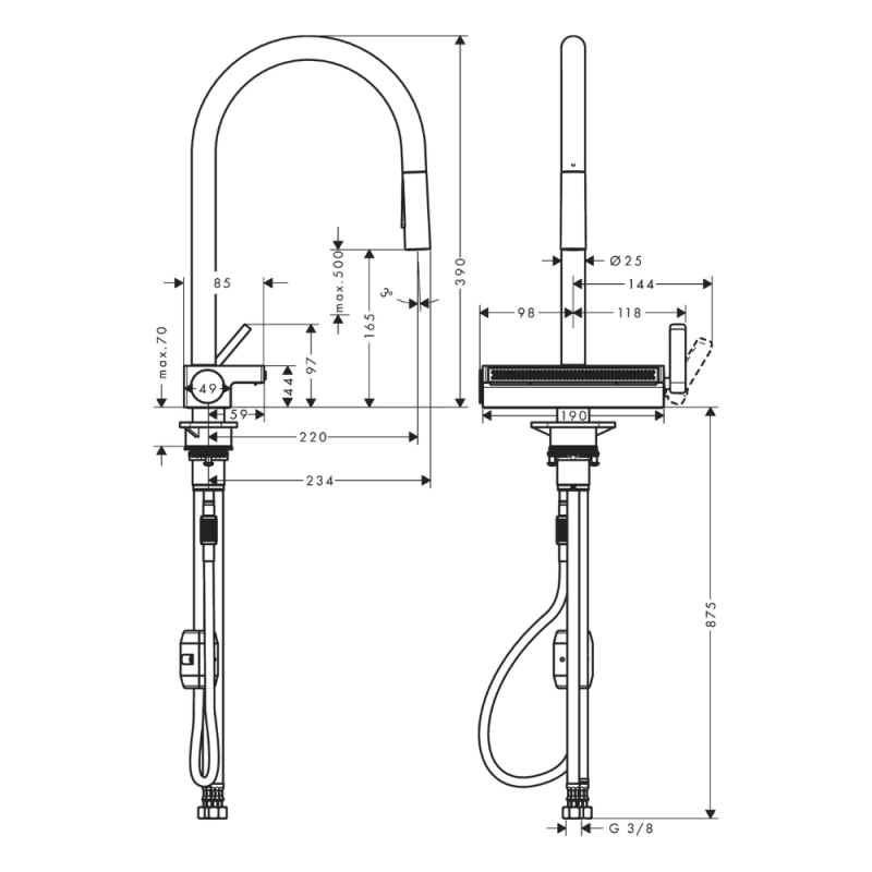 Rubinetto cucina con doccetta HANSGROHE Aquno Select M81 170 nero opaco 3 getti + detergente Briochin - 4