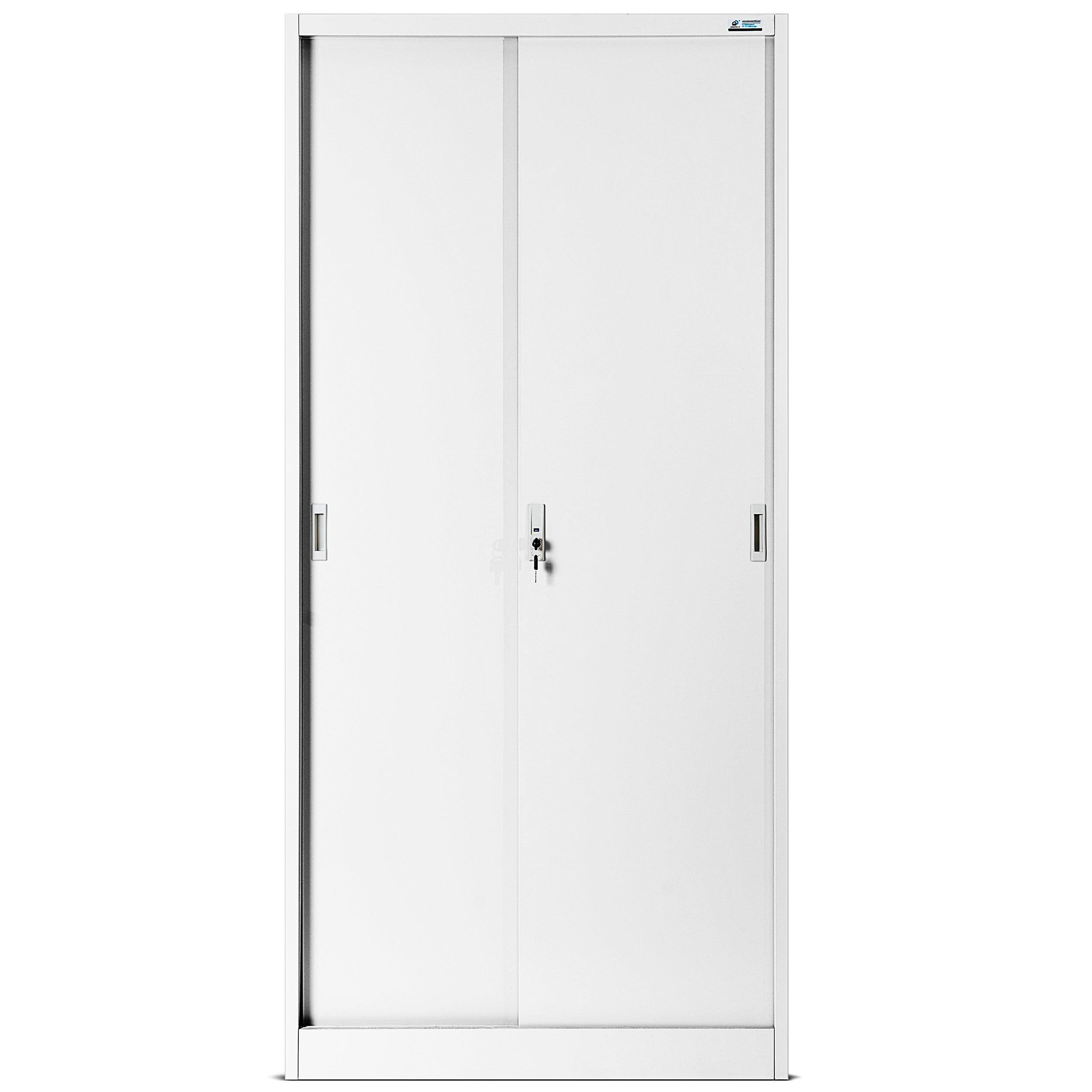 Armoire de Bureau Armoire Métallique à Portes coulissantes tôle d'acier étagères revêtement en Poudre verrouillable 185 cm x 90 cm x 40 cm blanc - 4