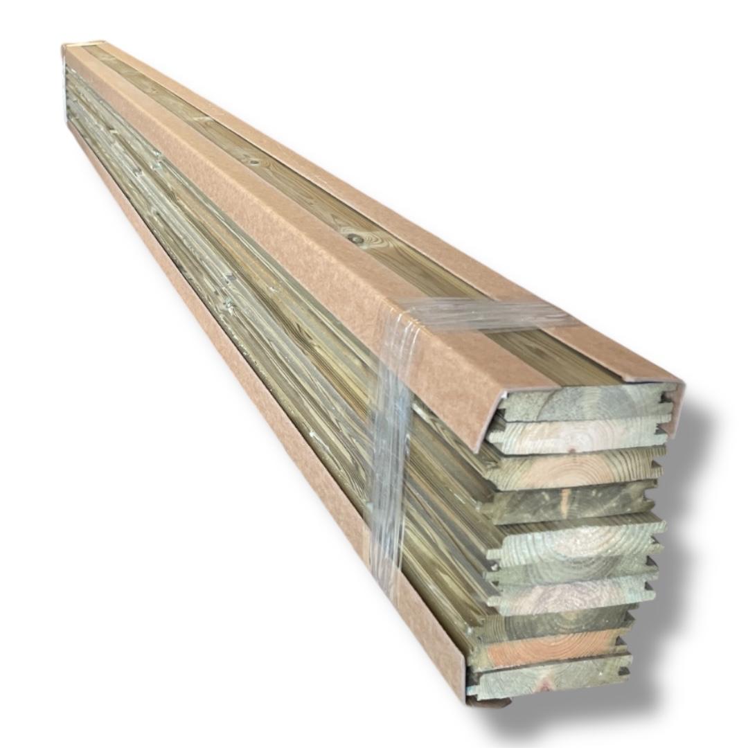Lot de 10 lames (2,52 m²/carton) bardage à rainure et languette en pin traité autoclave, 2 côtés biseautés, 21x120x2100 mm - 5